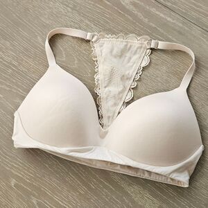 Aerie Cream Lace Back Bra